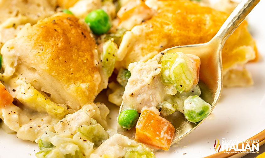 closeup of chicken pot pie casserole