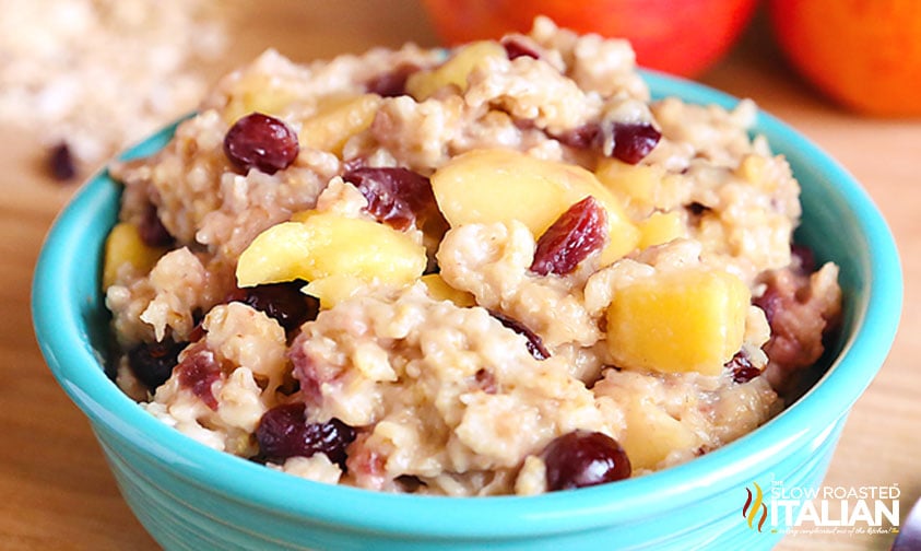 closeup of cranberry apple crockpot oatmeal