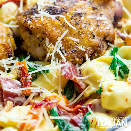 closeup of One Pot Chicken Tortellini