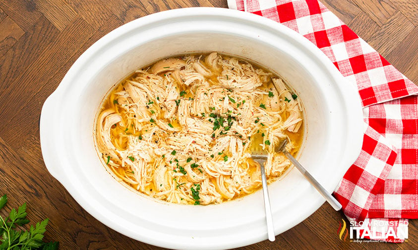 shredded chicken in a crockpot