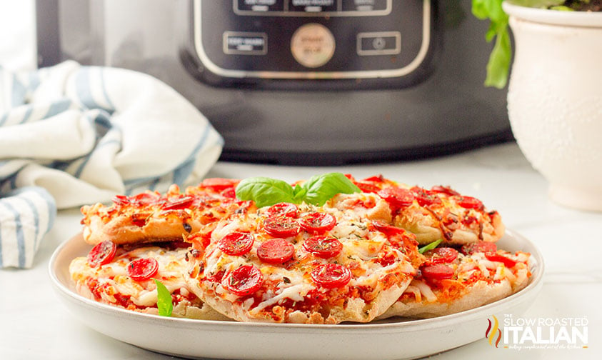 plate of air fryer english muffin pizzas