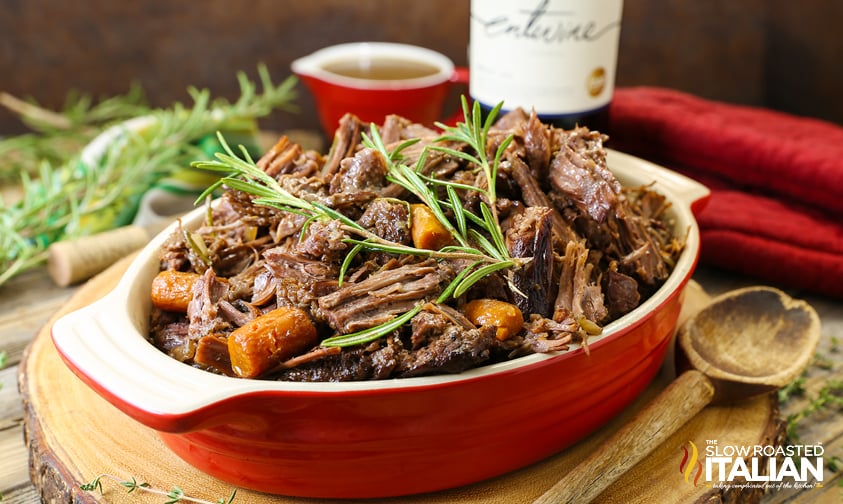 beef chuck roast in a red pot
