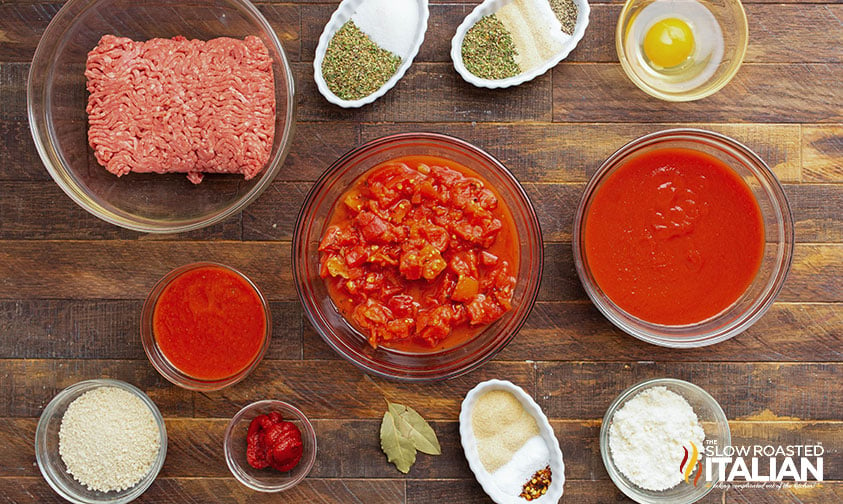 ingredients for crockpot meatballs and marinara