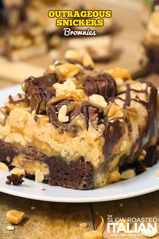Titled Image: Outrageously Peanutty Snickers Brownies