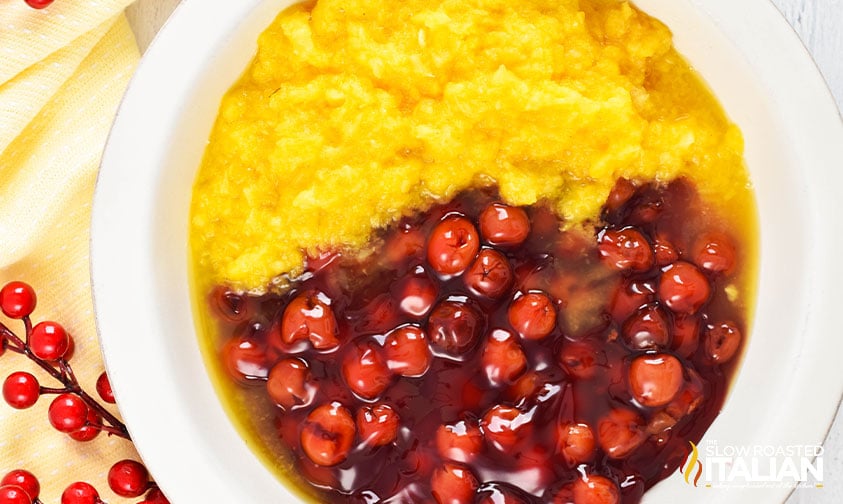 cherry and pineapple in a baking dish