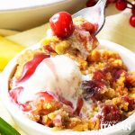 closeup of cherry pineapple dump cake