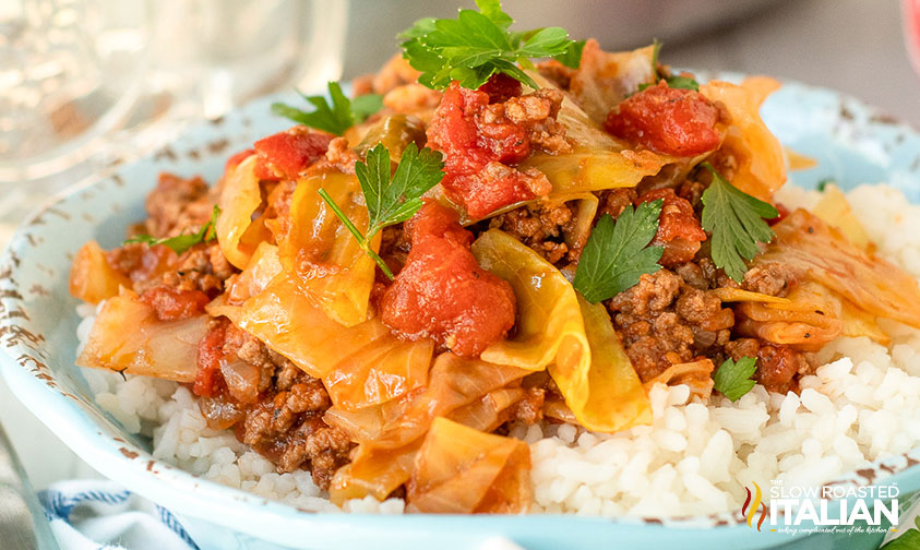 unstuffed cabbage rolls over rice