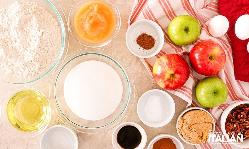 ingredients for bundt cake in glass bowls