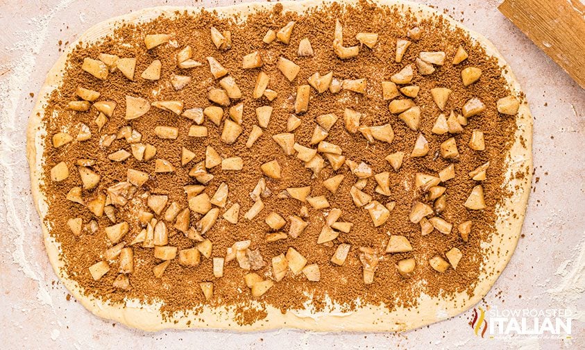 brown sugar and spiced apples spread over homemade dough