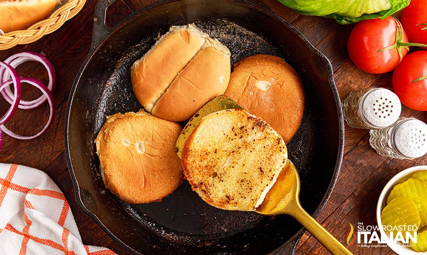 toasting hamburger buns in cast iron skillet