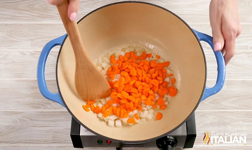 sauteeing carrots and onions in dutch oven