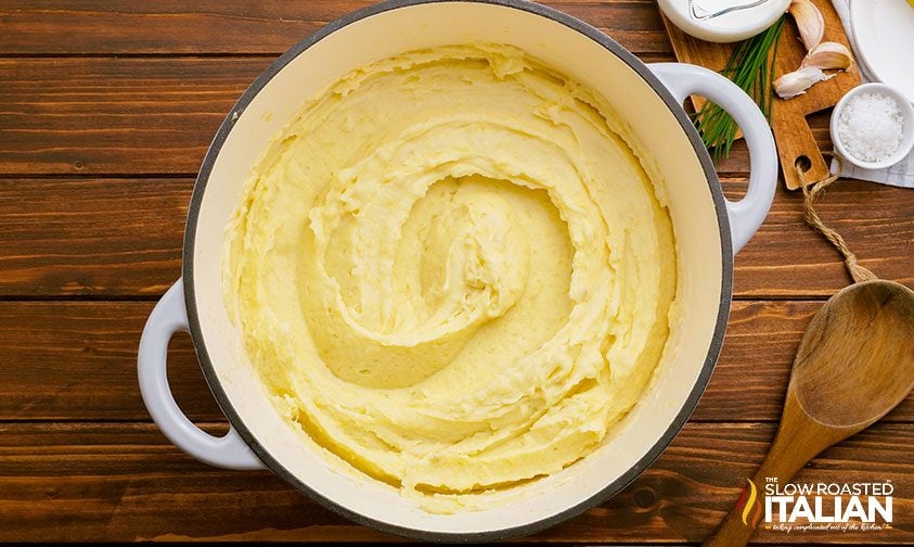 swirl pattern in a pot of creamy mashed potatoes