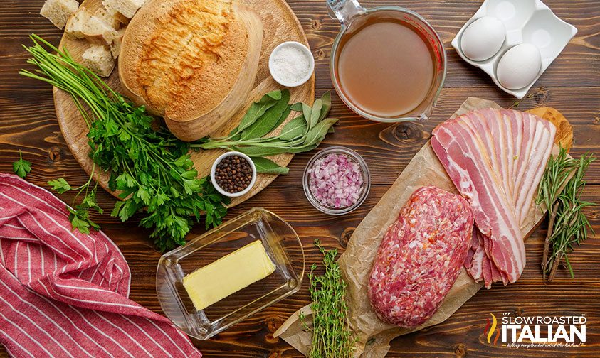 ingredients for sourdough stuffing in the crockpot