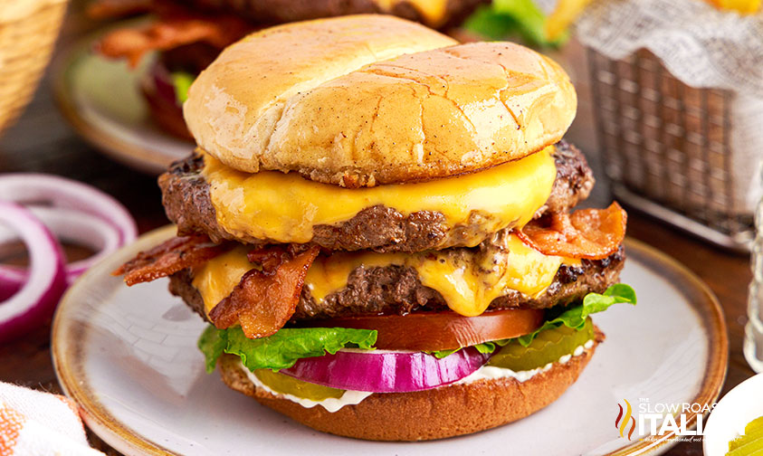 homemade culver's butter burger with all the toppings