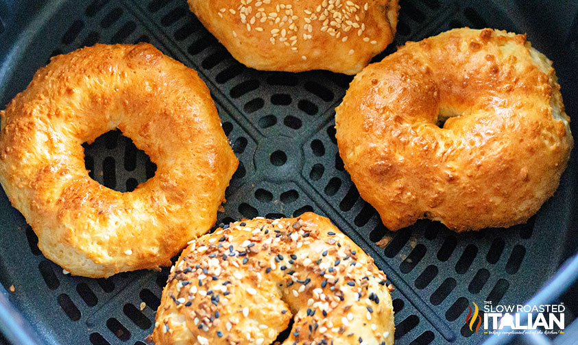 air fried plain and everything greek yogurt bagels