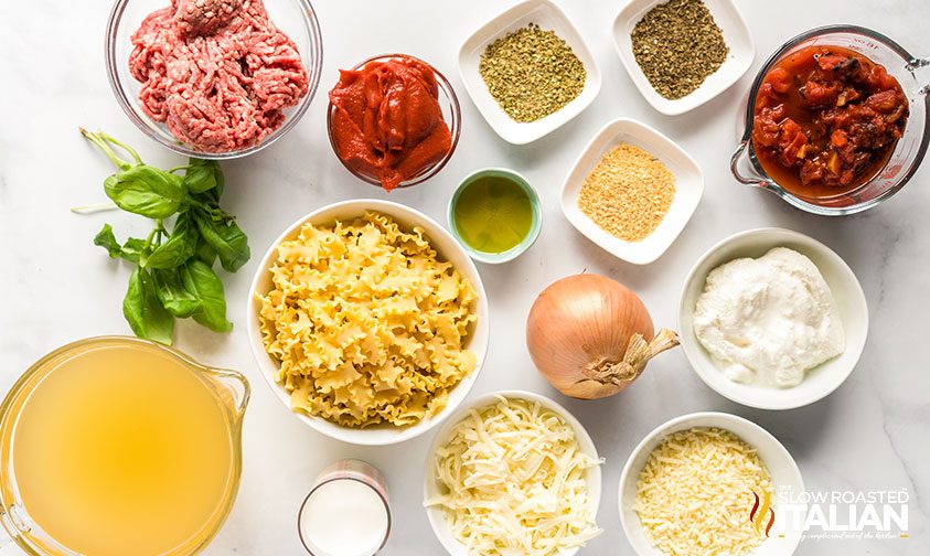 measured ingredients for lasagna soup