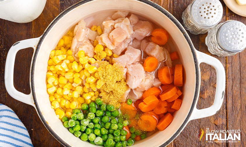 ingredients for pot pie filling in dutch oven