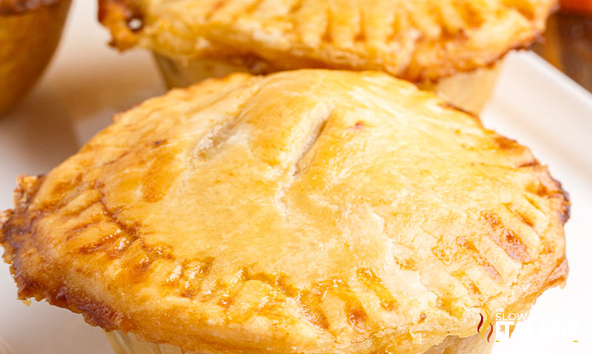 closeup: golden crust on mini pot pie