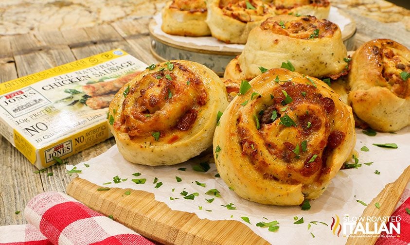 baked pizza wheels on parchment lined cutting board