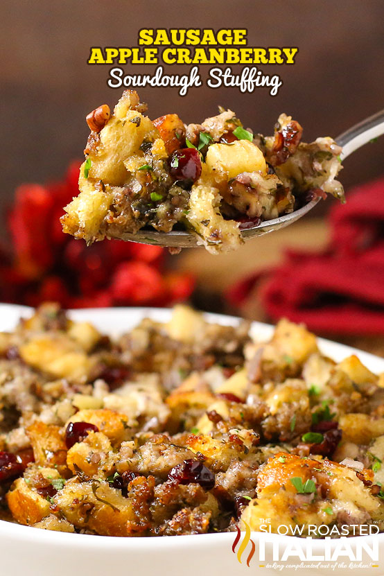 titled: Sausage Apple Cranberry Sourdough Stuffing