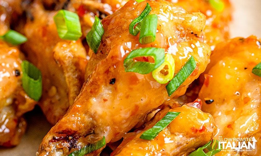 sweet chili wings topped with green onions