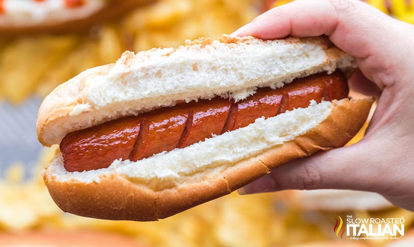 air fried hot dog in a bun