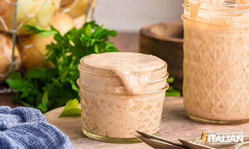 blooming onion copycat sauce in glass jars