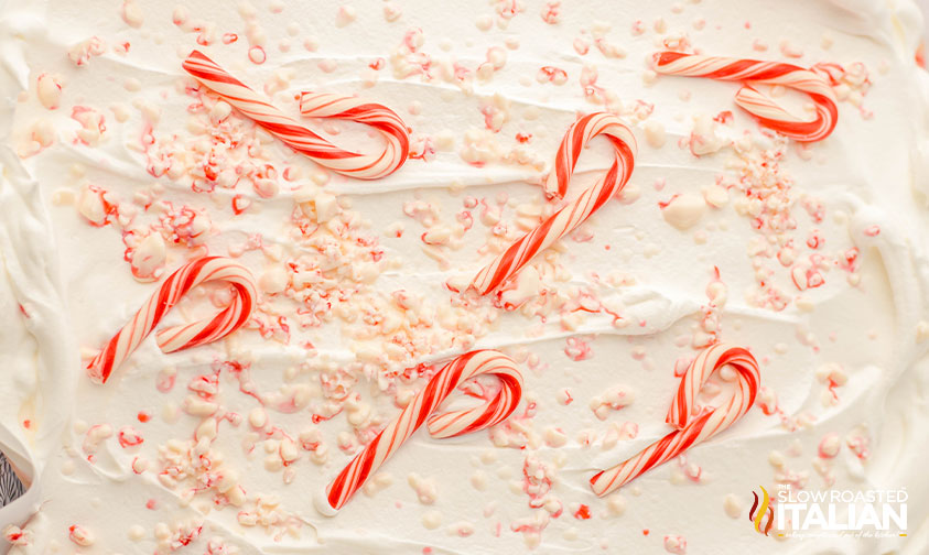 top view of candy cane lush layered dessert