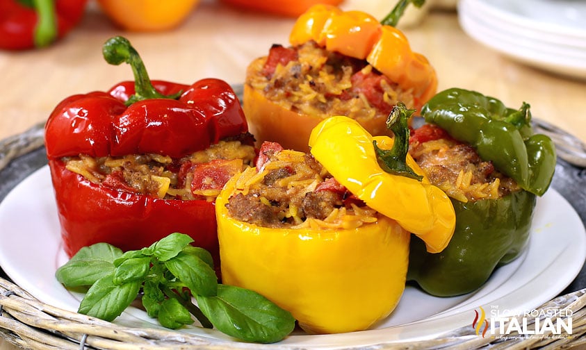 cheesy Italian stuffed peppers on a plate