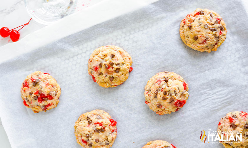 cherry chocolate chip cookie dough ready to be baked