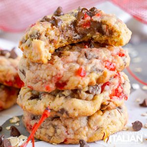 stacked cherry chocolate chip cookies