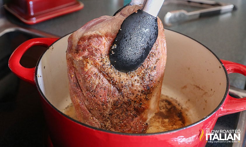 searing pork in large pot