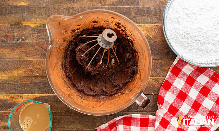 butter and cocoa mixed in bowl