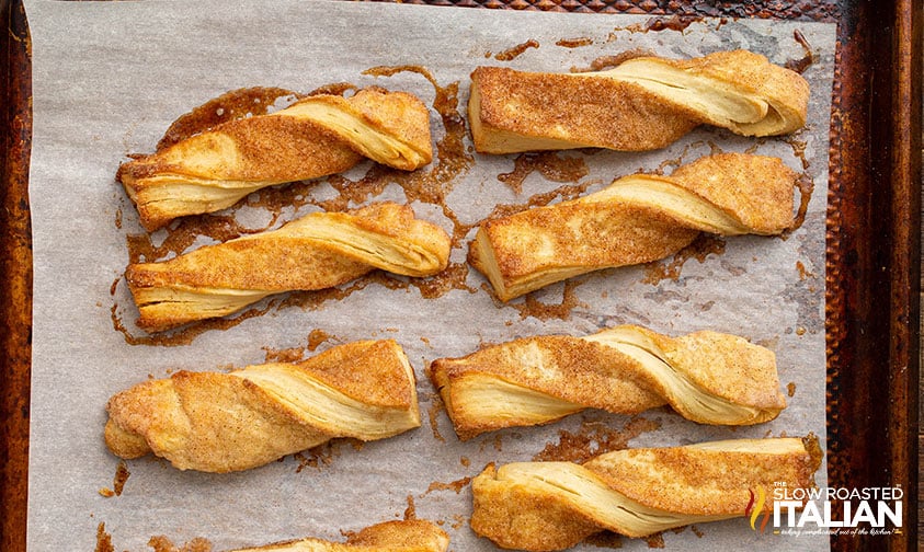 Cinnabon cinnamon sticks on parchment paper