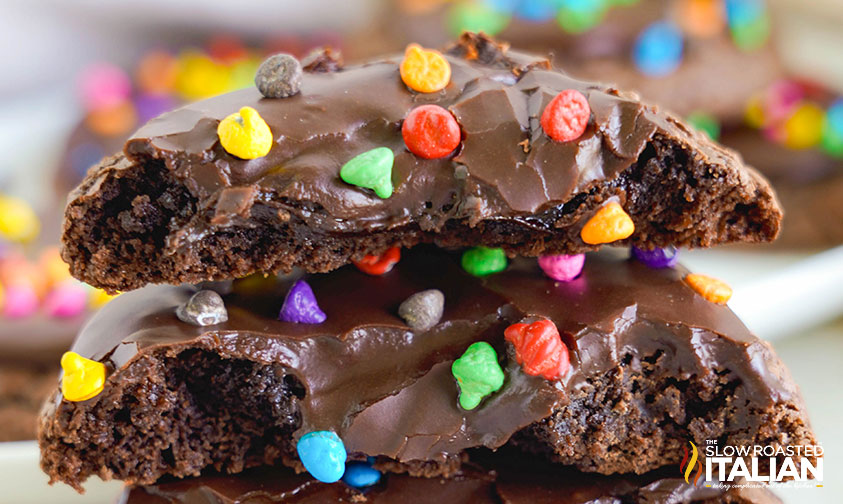 cosmic brownie cookies sliced in half