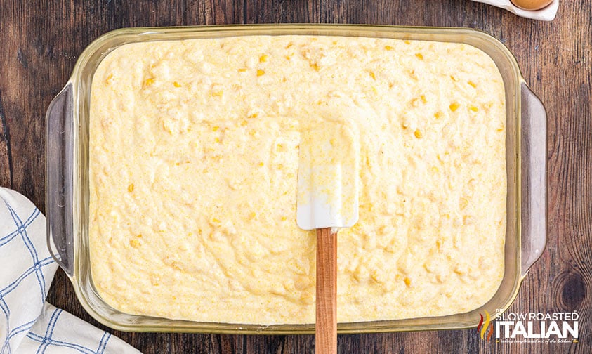 easy corn casserole ready to be baked