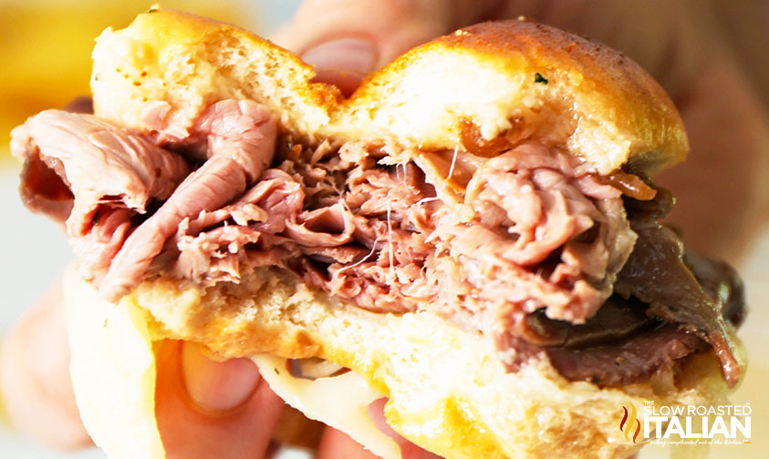 closeup of a french dip slider