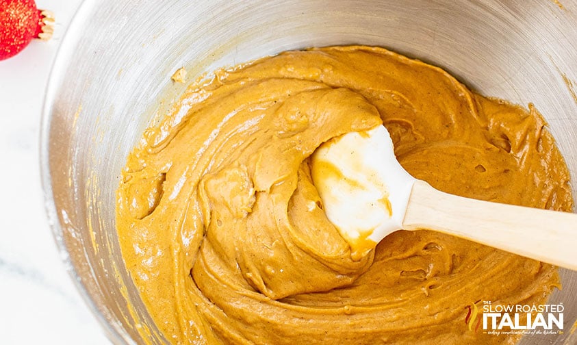 batter for gingerbread cake in mixing bowl