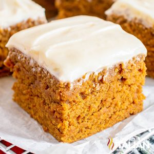 cut gingerbread cake with icing