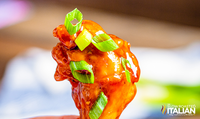 closeup of honey bbq wings