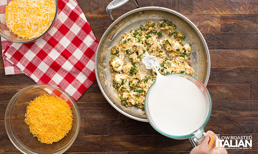 adding milk to jalapeno mixture