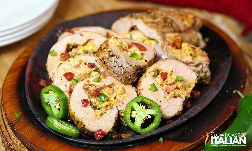 stuffed pork tenderloin in a bowl