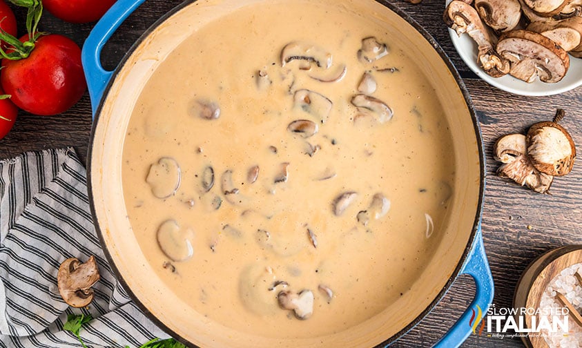 marsala sauce with mushrooms in a skillet