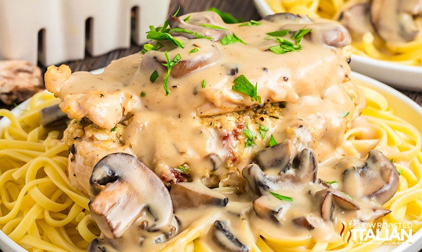 closeup of stuffed chicken marsala olive garden copycat on a plate