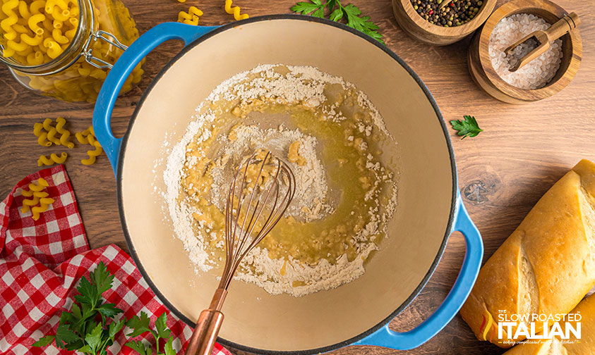 melted butter and flour in a heavy bottom pot