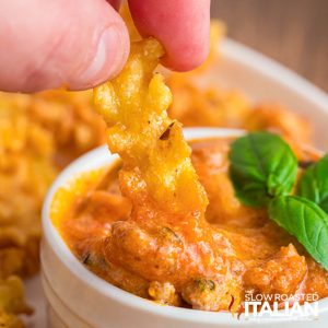 closeup of air fryer pasta chips