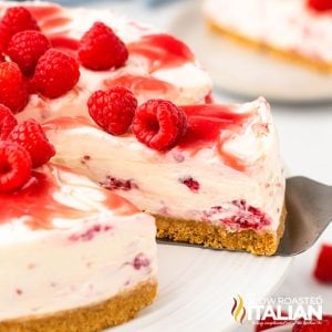 Sliced raspberry cheesecake