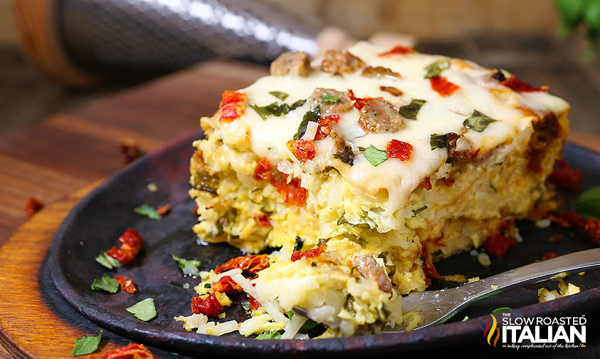 closeup of breakfast casserole