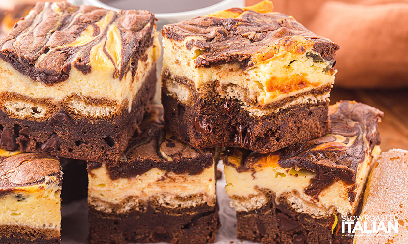 stack of cut tiramisu brownies