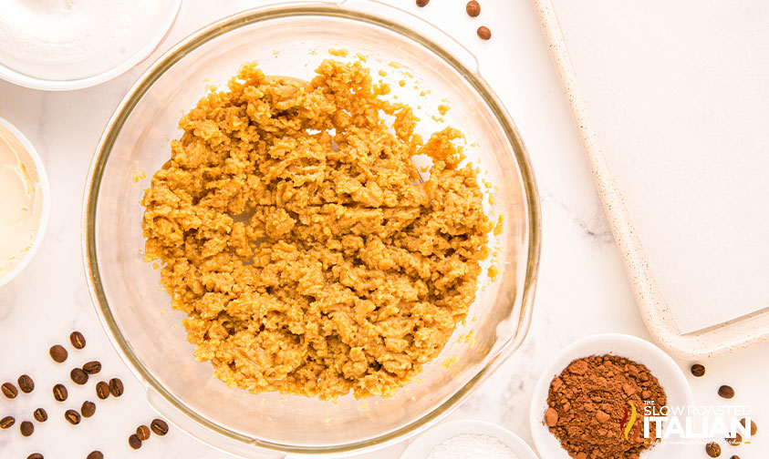 tiramisu cookie dough in mixing bowl